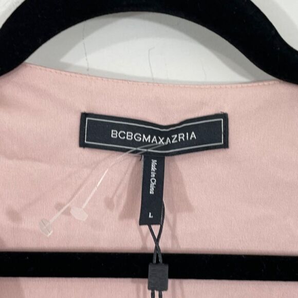 NWT BCBGMaxAzria Rose Pink Shimmer Metallic Surplice Long Sleeve Bodysuit Size L - Picture 4 of 13